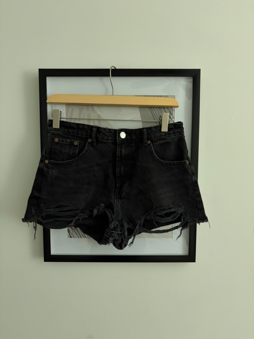 Zara Black Distressed Denim shorts